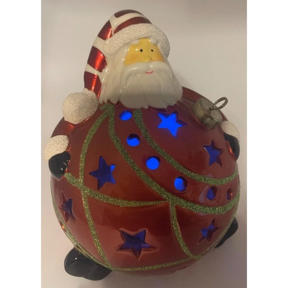 Santa Red Big Belly LED Light Up Ball Ornament Large 4.5